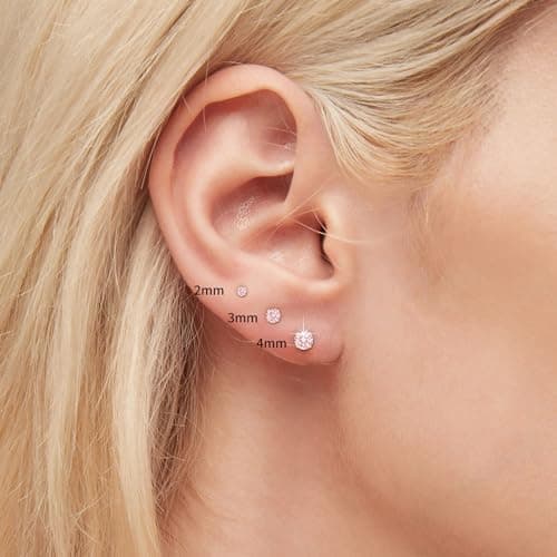 Handmade Tiny Flat Back Stud Earrings: 3 Pairs 14K Gold Plated Screw Flatback 2 3 4mm Cubic Zirconia Earrings Cartilage Piercing Jewelry for Women Helix Tragus Earlobe, Metal, Cubic Zirconia - Thumbnail 3