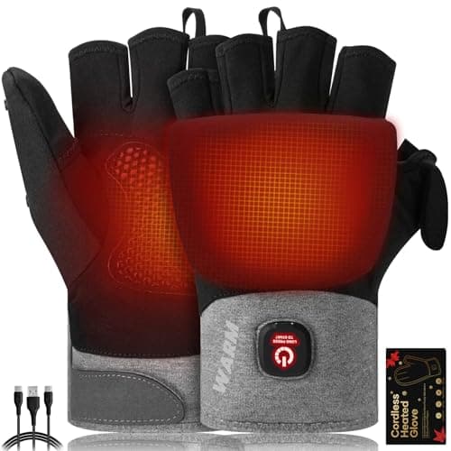 Heated Gloves for Men Women, Rechargeable Detachable Full & Half Hands Heated Glove Fingerless Electric Heating Gloves Hand Warmer for Work, Hunting, Skiing, Outdoor Work (Black-Gray, L) - Image 1