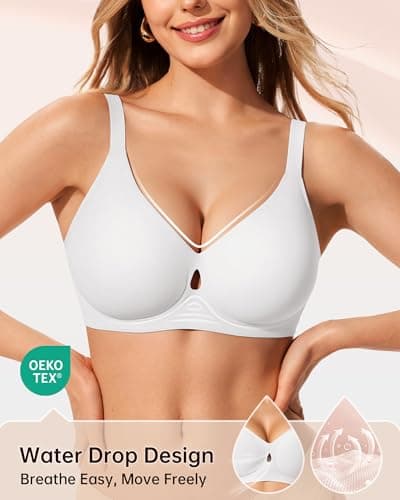 LetsJoli White Bra Wireless Bras for Women No Underwire Seamless Support Comfortable Tshirt Bras Early Fall Fashion(White 3XL) - Thumbnail 2
