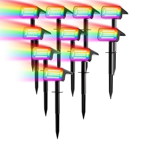 Fabrito Color Changing Solar Spot Lights Outdoor 10 Pack, [6+1 Lighting Modes] Auto On/Off RGB Spotlights, Waterproof Multicolor Landscape Lights for Garden, Tree, Halloween, Christmas - Image 1