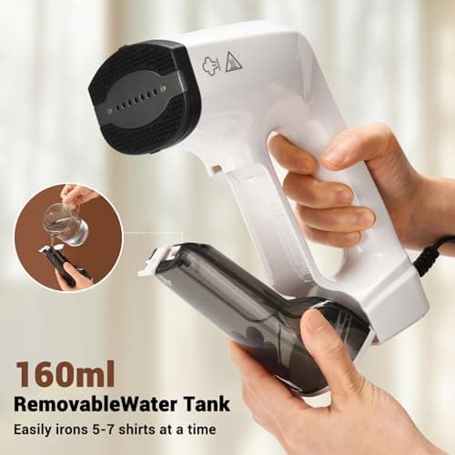 Vacuum Steamer for Clothes, 3200Pa Suction Handheld Clothes Steamer, Dual Mode, LED Display, Portable Travel Steamers for Clothes, Steaming & Ironing 2 In 1, 160ml Water Tank (for 110-120V) - White - Thumbnail 4