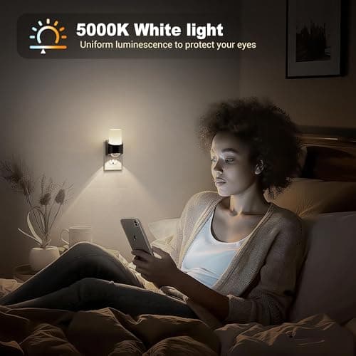 JandCase LED Night Lights Plug into Wall, Decorative Night Light with Dusk to Dawn Sensor, Adjustable Brightness, 5000K Daylight White Nightlight Plug in for Kids, Bathroom, Hallway, Bedroom, Stairway - Thumbnail 5
