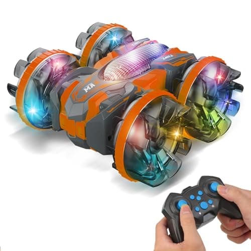 MOMONOVA Amphibious RC Stunt Car for Kids – 4WD Double-Sided 360° Flip Remote Control Vehicle, Colorful LED Wheels, Rechargeable Off-Road Toy for Boys Girls Age 6+ - Image 1