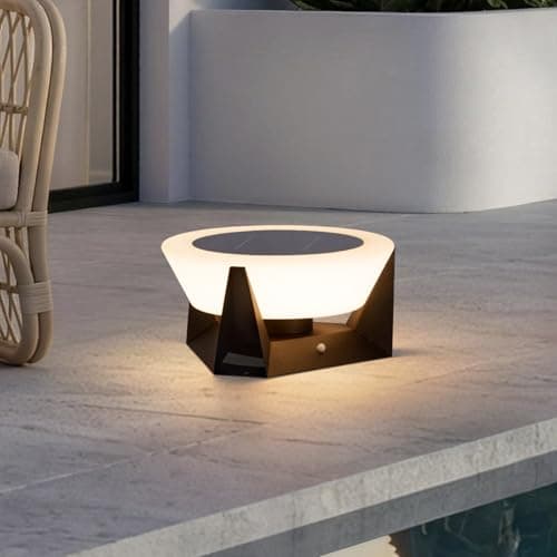 VZVI Solar Lanterns Outdoor, 3000K LED Medium Solar Floor Lamp Waterproof with IP54, Dusk to Dawn Outdoor Floor Lamp, E26 Lantern for Porch, Modern Dimmable Lantern for Patio Deck Yard, Garden Lights