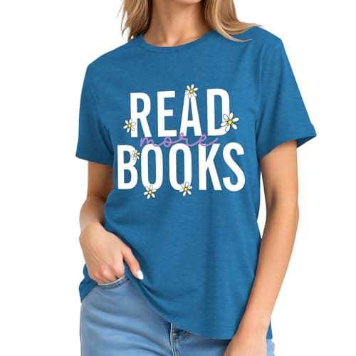 Reading Teacher Shirt Women-Cute Read More Books Short Sleeve Library Book Lovers Daisy Tee Tops - Thumbnail 4