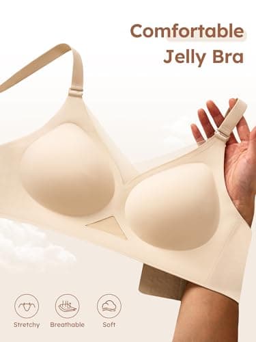 Cuteio Wireless Bras for Women No Underwire, Seamless V Neck Mesh Bralette with Support, Everyday Full Coverage Comfortable Bra Skin - Thumbnail 2