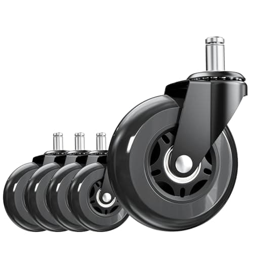 ASHGOOB 3 Inch Office Chair Wheels Set of 5, Heavy Duty Replacement Casters, Smooth Quiet Roll for Hardwood Floor Carpet, Universal 11mm Stem, Non-Marking PU Wheels（Black 5 Pack - Image 1