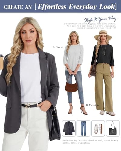 GAYHAY Light Blue Shirts for Women 3/4 Length Sleeve T-Shirts Spring Tops 2026 Trendy Casual Loose Fit Summer Outfits - Thumbnail 5