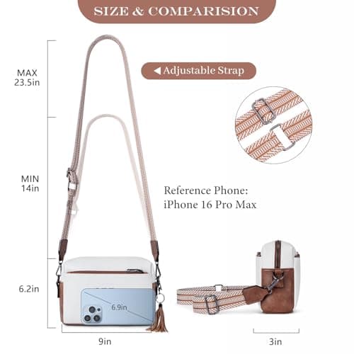 Roulens Triple Zip Small Crossbody Bag for women,Wide Strap Cell Phone Purse Shoulder Handbag Wallet with Credit Card Slots - Thumbnail 5