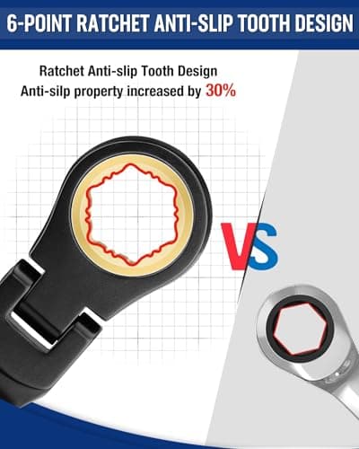 WORKPRO Ratcheting Combination Wrench Set, 8-piece Flex-Head Anti-Slip Set Metric 8-17 mm, 72-Teeth, Cr-V Constructed, Black Electrophoretic Coating with Rolling Pouch - Thumbnail 2