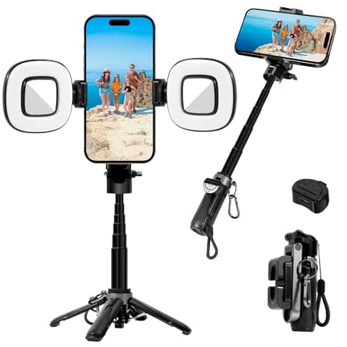 3-in-1 Mini Tripod, Selfie Stick for iPhone, Tripod for iPhone with Remote Control, Lightweight Travel Tripods for Selfie Video Recording, Compatible with 4-7 Inch iOS/Android Phones