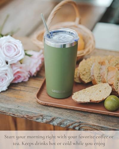 UIRZOTN Travel Coffee Tumbler 20oz, Leakproof Travel Coffee Mug with Dual Lids and Straw, Stainless Steel Double Wall Vacuum Insulated Tumbler for Hot/Iced Drinks (Light Blue, Textured Matte) - Thumbnail 6