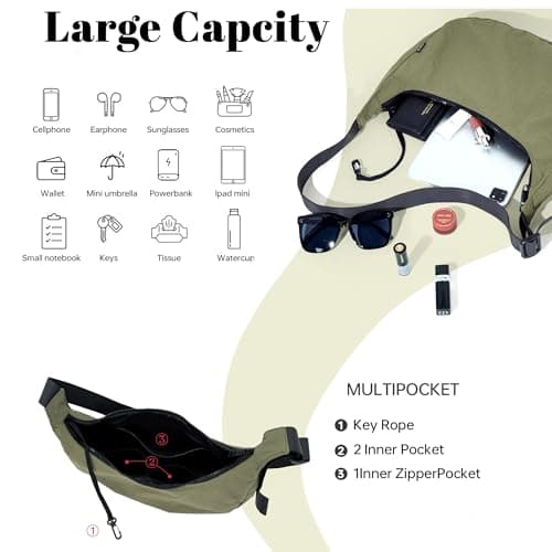 GEMIU Medium Crossbody Crescent Bag for Women Nylon Crossbody Hobo Bag with Adjustable Strap Army Green - Thumbnail 4