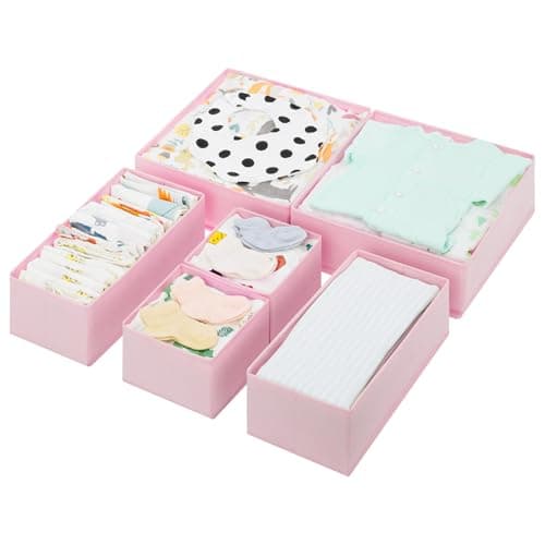 GRANNY SAYS Drawer Organizer Clothes, 6 Pack Dresser Organizer Bins for Nursery, Closet Organization and Storage Dividers for Clothing, Baby Clothes, Underwears, Pink - Image 1