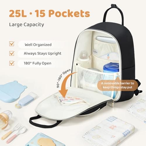 Lekesky Diaper Bag Backpack, Large Baby Bags for Mom Dad Maternity, Travel Diaper Backpack Baby Essentials with Changing Pad, Insulated Pockets, Stroller Straps, Laptop Compartment (Black) - Thumbnail 3