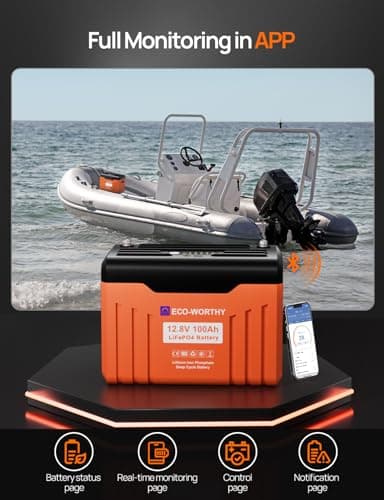 ECO-WORTHY 12V 100AH LiFePO4 Lithium Battery with SOC Display, Upgrade 2.0 with built-in Bluetooth, 100A BMS with Low-Temp Protection, Suitable for RV, Camping, Solar Off-Grid trolling motor - Thumbnail 4