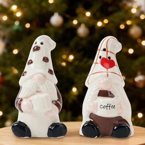 Hand-Painted Christmas Gnome Ceramic Salt Pepper Shakers Set(2-Pack)-Tabletop Spice Dispensers,Cute Farmhouse Kitchen Decor/Table Ornament,Fun Holiday Present for Valentine’S Day Gift For Her - Image 1