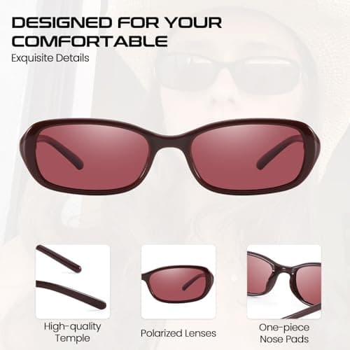 SODQW Rectangle Oval Sunglasses for Women Polarized 90s Vintage Small Sun Glasses Trendy Narrow Ladies Shades UV400 - Thumbnail 3