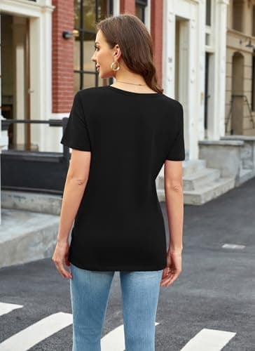 Herou Women Casual Summer Short Sleeve Tops High Low Hem T-Shirts Tees with Side Split Black Medium - Thumbnail 5