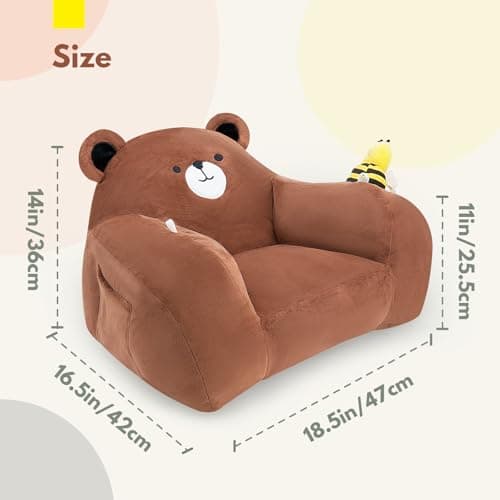 Lovvie & Joy Toddler Sofa Chair, Soft Toddler Kids Chair with Learning Toy Phone,Cloth Book and Rattle Toy,Toddler Chair Couch for Boys and Girls Ages 1+ Years Bear - Thumbnail 2