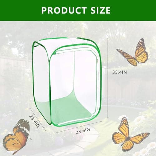 Butterfly Habitat Insect Cage Clear See Through Pop-up Collapsible Butterfly Enclosure-Large 23.6"x23.6"x35.4" - Thumbnail 2