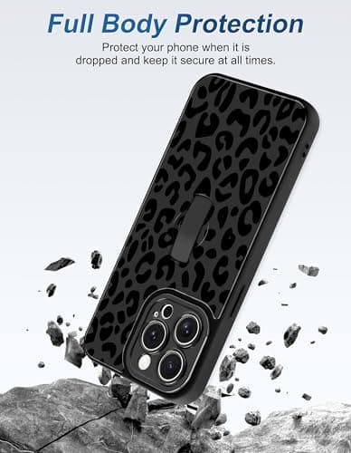 Aitipy Cheetah Phone Case Compatible with iPhone 14 Pro, with Leopard Print Finger Hand Strap Kickstand Shockproof Full Camera Protection Soft TPU Protective Cover for Women Girls, Black - Thumbnail 4