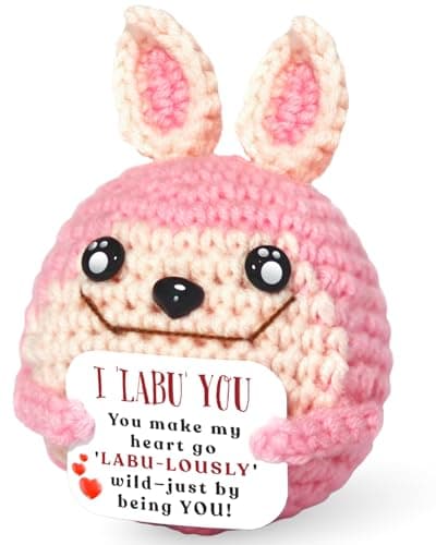 Easter Basket Stuffers Crochet Bunny: 'I LABU YOU' Positive Gifts, Handmade Bunny Love You Gifts with Emotional Card, Birthday Christmas Stocking Stuffers for Her Him Women Girlfriend Wife (Pink) - Image 1