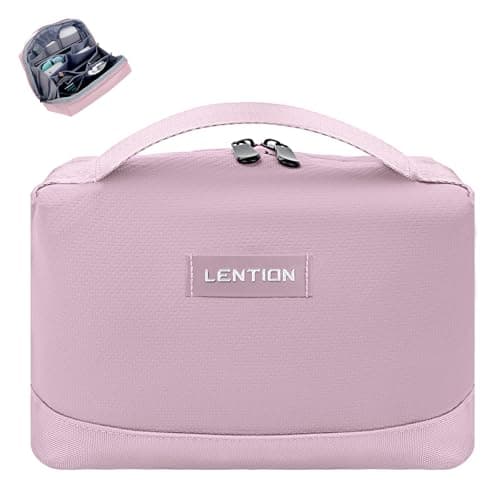 LENTION Premium Electronics Organizer Case with Handle, Large Multi-Compartment Travel Tech Bag for Tablet, Chargers, Cables, AirPods & Toiletries, Waterproof Travel Accessory Organizer (M372 Pink) - Image 1