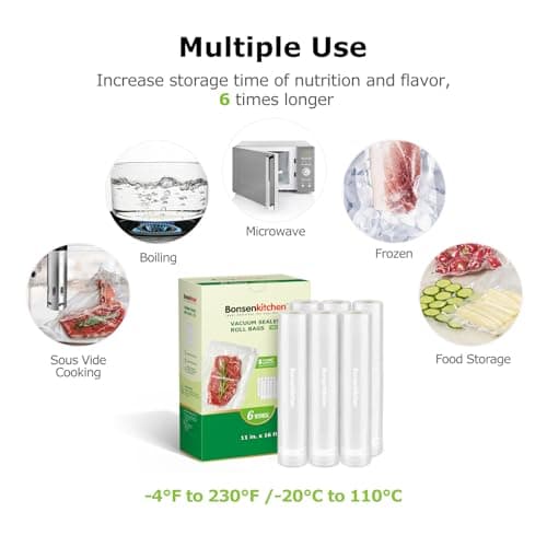 [2025 Upgraded] Bonsenkitchen 6 Rolls 11" x 16' Vacuum Sealer Bags for Food with a Color Box, Easy to Store, Commercial Grade, BPA Free, Great for Food Storage or Sous Vide, VB21 - Thumbnail 6