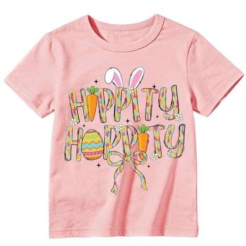 Happy Easter Bow Shirts for Kids-Girls Cute Bunny Tee Tops Toddler Boys Rabbit Short Sleeve - Image 1