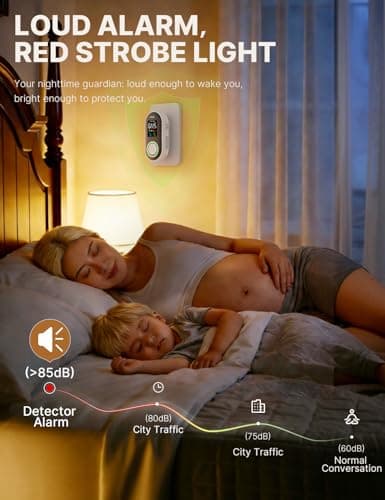 MOES 4-in-1 Smoke and Carbon Monoxide Detector, Plug-in Combination CO Smoke Alarm with Temp & Humidity, Battery Backup, Dual Sound Light Alert, Color LCD Display for Home, RV, Gadgets - Thumbnail 6