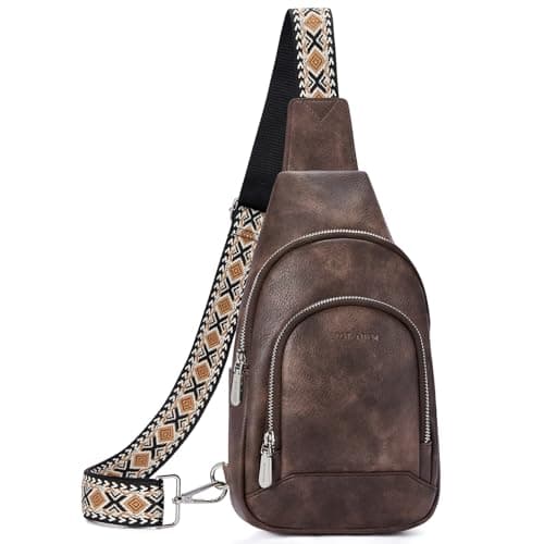BOSTANTEN Sling Bag for Women Leather Crossbody Bag Vintage Cross Body Purse for Travel with Guitar Strap, Bohemian Style - Image 1