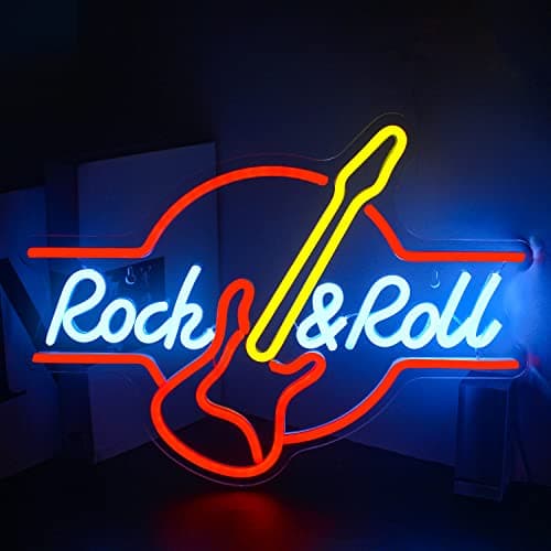 LooKLight Guitar Rock and Roll Neon Sign,Neon Light Sign,Led Neon Light for Wall Decor,Guitar Shape Light Up Sign,USB Neon for Bar Live Music Vocal Recital Concert Man Cave - Image 1