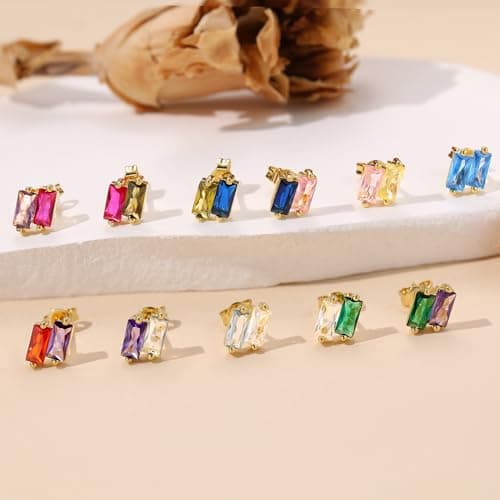 Sistble Birthstone Earrings for Women 14K Gold Plated Stud Earrings April October Birthday Gifts Pink Tourmaline Earrings 21st 16th Birthday Gifts for Women Anniversary Christmas Gift - Thumbnail 3