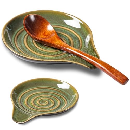 Large Spoon Rest for Stove Top, 6" Ceramic Spoon Holder for Kitchen Countertop, Coffee Spoon Rest, Cooking Spatula Holder for Spoons, Ladles or Tongs, Gift Green（No spoon included） - Image 1