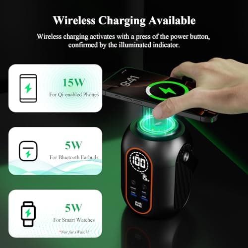 Minthouz 140w 54000mAh Laptop Power Bank with 65W Power Adapter, Versatile Camping Lighting, Wireless Charging, Smart Display, Portable Power Station for iPhone 17/16/15 Pro Max, MacBook, Dell, HP - Thumbnail 4