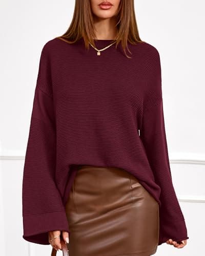 KIRUNDO Oversized Sweaters for Women Ribbed Knit Chunky Long Sleeve Tunic Sweater Pullover Tops Fall Winter Clothing(Burgundy, X-Large) - Thumbnail 4
