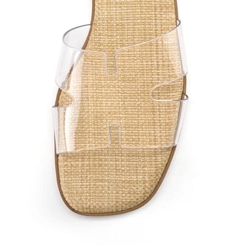 Rihero Women's Dressy Flat Sandals Comfortable Slip On Leather Slide Clear Sandals - Thumbnail 6