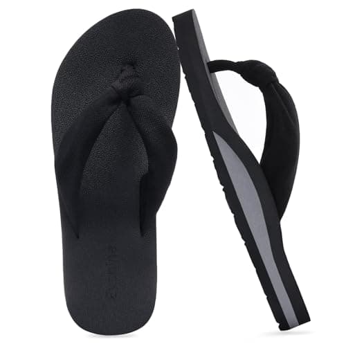 Evshine Women's Flip Flops with Moderate Arch Support, Summer Comfortable Yoga Mat Thong Sandals for Beach, Pool, Travel, Black 43 - Image 1