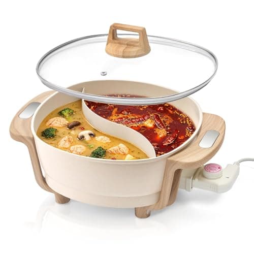 Hot Pot Electric Hot Pot with Divider, Large 6L Nonstick Dual-Sided Shabu Shabu Pot Dual-Flavor hotpot electric 1500W with Adjustable 5-Temperature Control ，Perfect for Family Dinners & Parties - Image 1