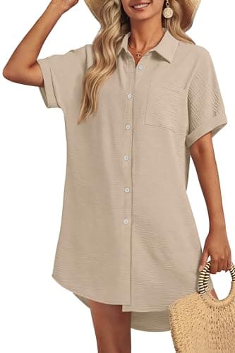 GKBK Women Swimsuit Coverup Shirt Dress Button Down Bathing Suit Cover Up Beachwear Khaki L - Image 1