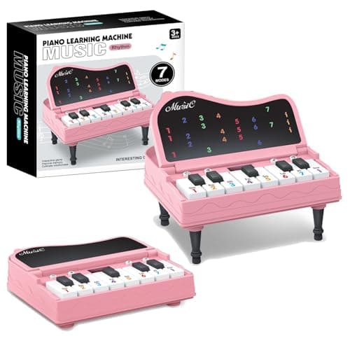 Mini Piano for Kids with Music Notes Guiding- 13 Keys Pocket Travel Keyboard Toy with 7 Modes - Portable Musical Instrument Toys Birthday Gifts 3 4 5 6 Year Old Boys Girls (Pink)