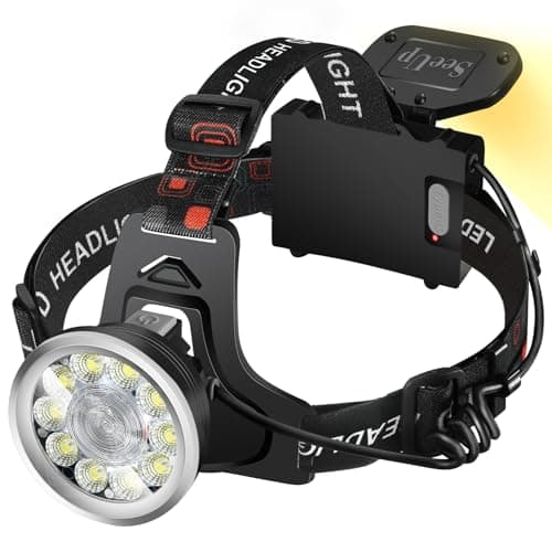 seeup Headlamp Spotlight Flashlight, Bright LED Rechargeable Headlight, Waterproof Head Light with Back Lamp for Outdoor Camping Running Hiking Fishing Cycling (Black, Spotlight & Floodlight) - Image 1