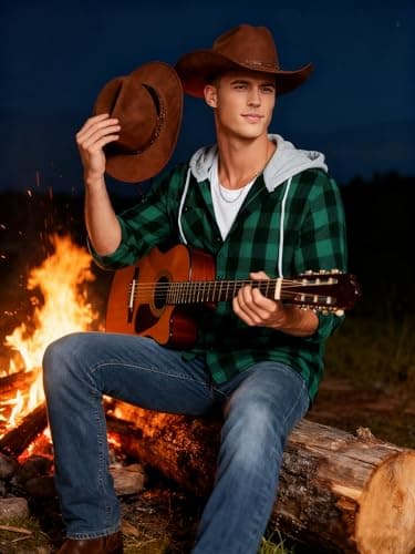 3-Pack Men's Plaid Hooded Button-Up Shirts Long Sleeve Cotton Hoodies Loose Fit Casual Tops Flannel Shirt - Thumbnail 2