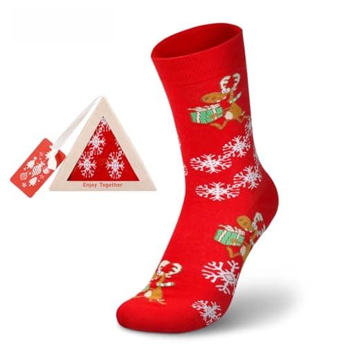 Kagcre Christmas Socks Cute Cotton Holiday Vrew Socks Funky Mid Calf Socks with Exquisite Triangular Gift Box for Famliy Adults (Women,Size 6-10) - Image 1