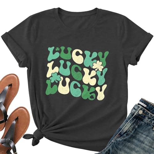 St Patricks Day Shirt Women-Irish Shirts for Women Lucky Shamrock Tees Cute Lucky Short Sleeves - Image 1