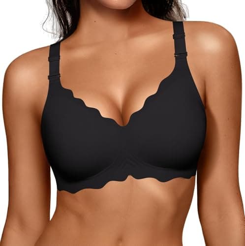OEAK Womens Seamless Scalloped Bras No Underwire Push Up Full Coverage Anti Sagging Bra Comfortable Convertible Everyday Bra Black,M - Image 1