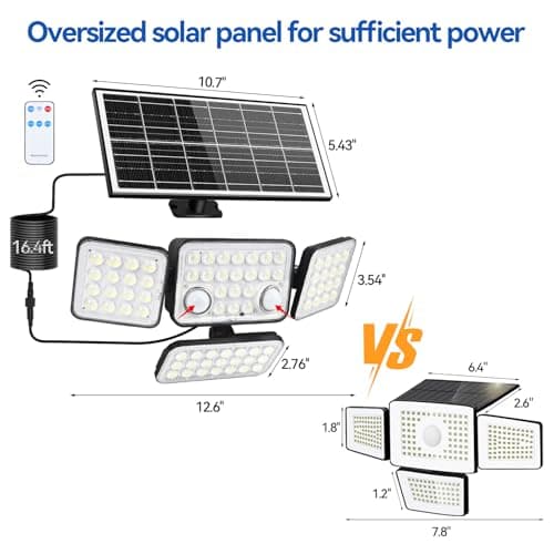 Aialun Solar Lights Motion Sensor Outdoor,Real 5000mAh 292 LEDs 3600lm Bright 8500K 4 Heads Solar Security Flood Lights Outside Waterproof IP65,Remote Control,Dusk to Dawn 3 Modes for Backyard,Garage - Thumbnail 3