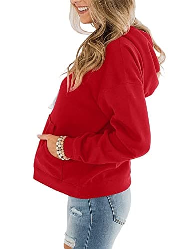 STOLKISS Women Casual Hoodies Pullover Lightweight Thin Athletic Sweatshirt Tops Jack Loose Long Sleeve Design with Pocket Red - Thumbnail 2
