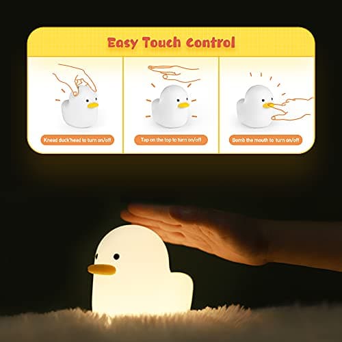 UNEEDE LED Benson Night Light, Cute Duck Animal Silicone Nursery Night Light Rechargeable Table Lamp Bedside Lamp with Touch Sensor for Baby Girls Women Bedrooms, Living Room - Thumbnail 5